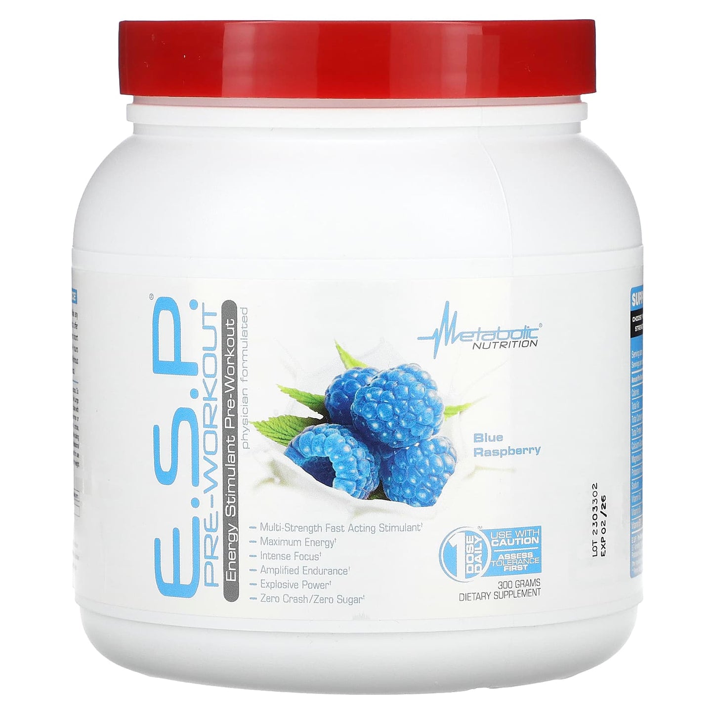 Metabolic Nutrition, E.S.P. Pre-Workout, Blue Raspberry, 300 g - Image 1