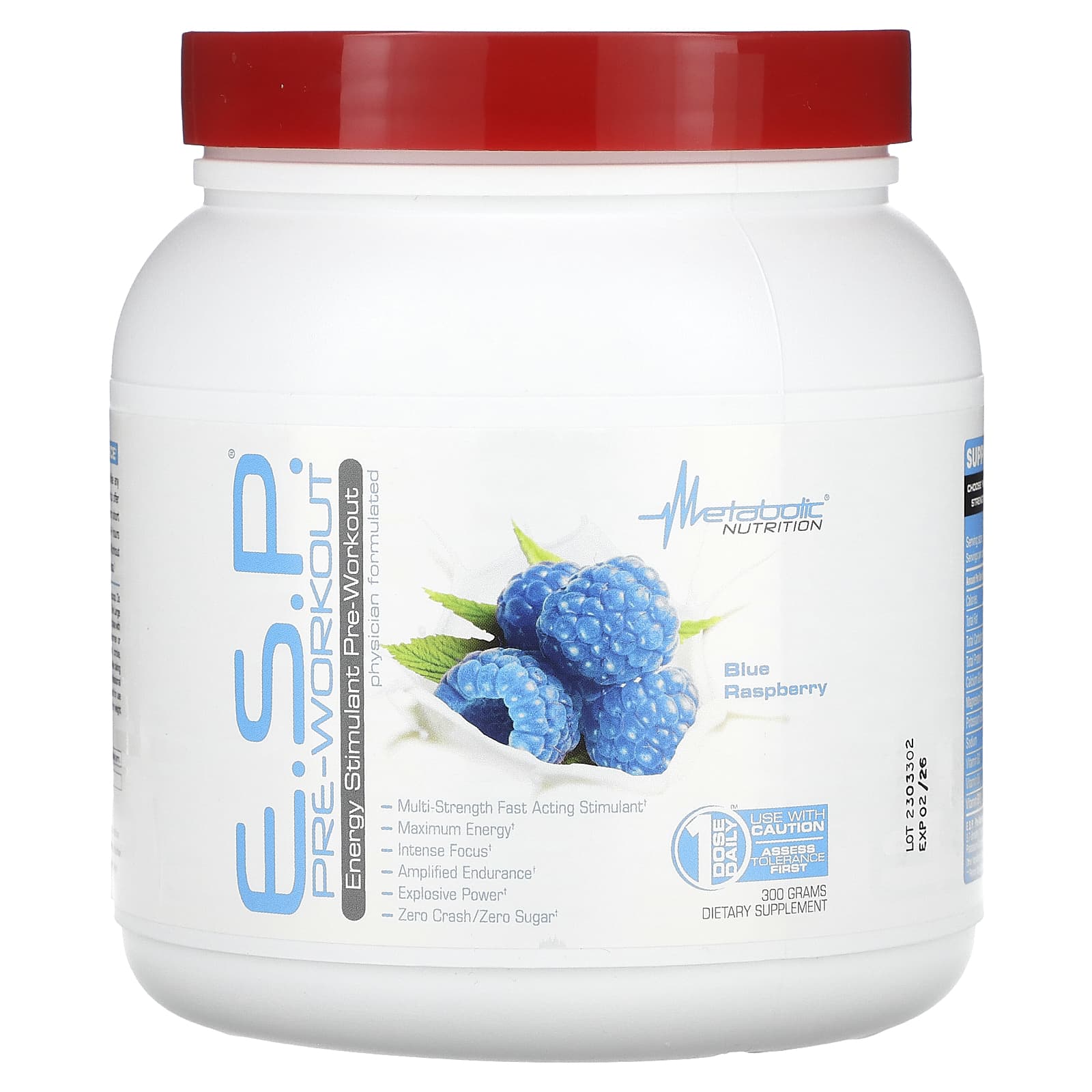 Metabolic Nutrition, E.S.P. Pre-Workout, Blue Raspberry, 300 g - Image 1