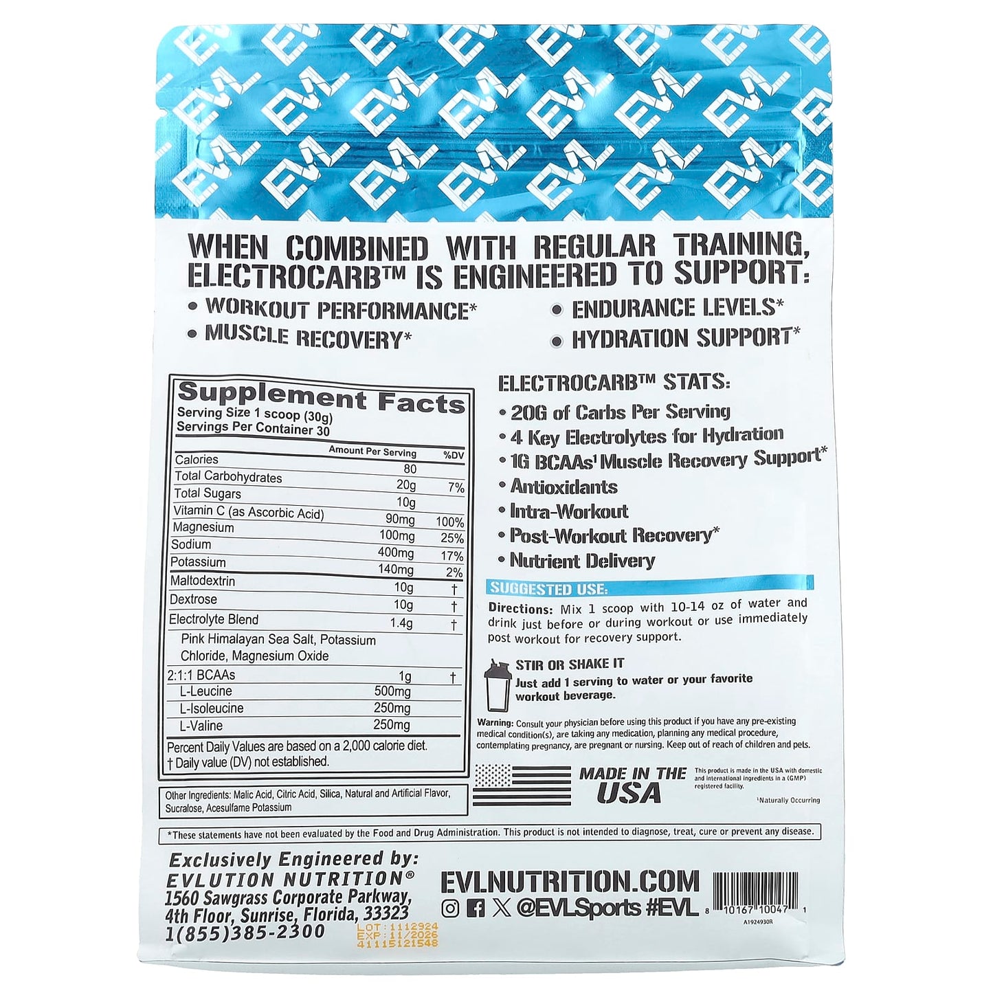 EVLution Nutrition ElectroCarb™ Workout Fuel - Blue Raspberry, 900g - Image 2
