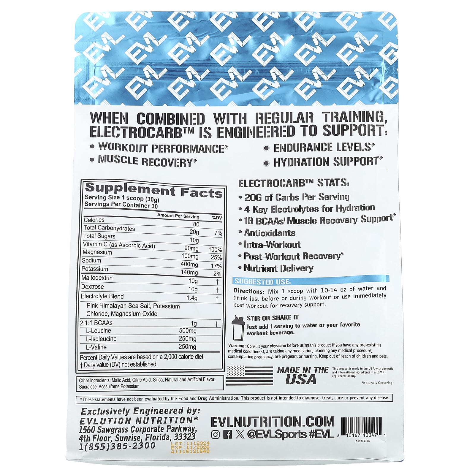 EVLution Nutrition ElectroCarb™ Workout Fuel - Blue Raspberry, 900g - Image 2