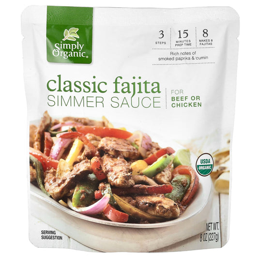 Simply Organic, Classic Fajita Simmer Sauce For Beef or Chicken, 8 oz (227 g) - Image 1