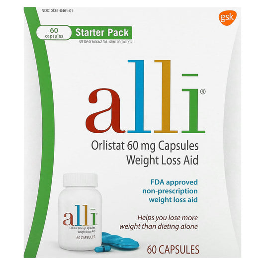 Alli, Orlistat, Weight Loss Aid, Starter Pack, 60 mg, 60 Capsules