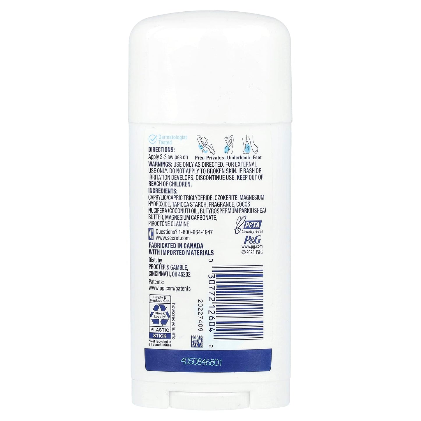 Secret, Whole Body Deodorant, Aluminum Free Dry Solid, Fresh Lilac + Waterlily, 2.4 oz (68 g) - Image 2