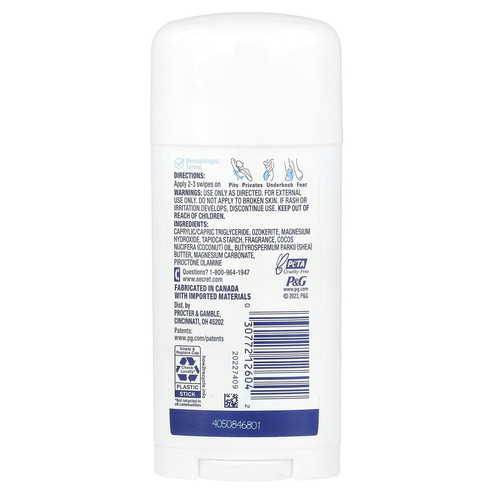 Secret, Whole Body Deodorant, Aluminum Free Dry Solid, Fresh Lilac + Waterlily, 2.4 oz (68 g) - Image 2