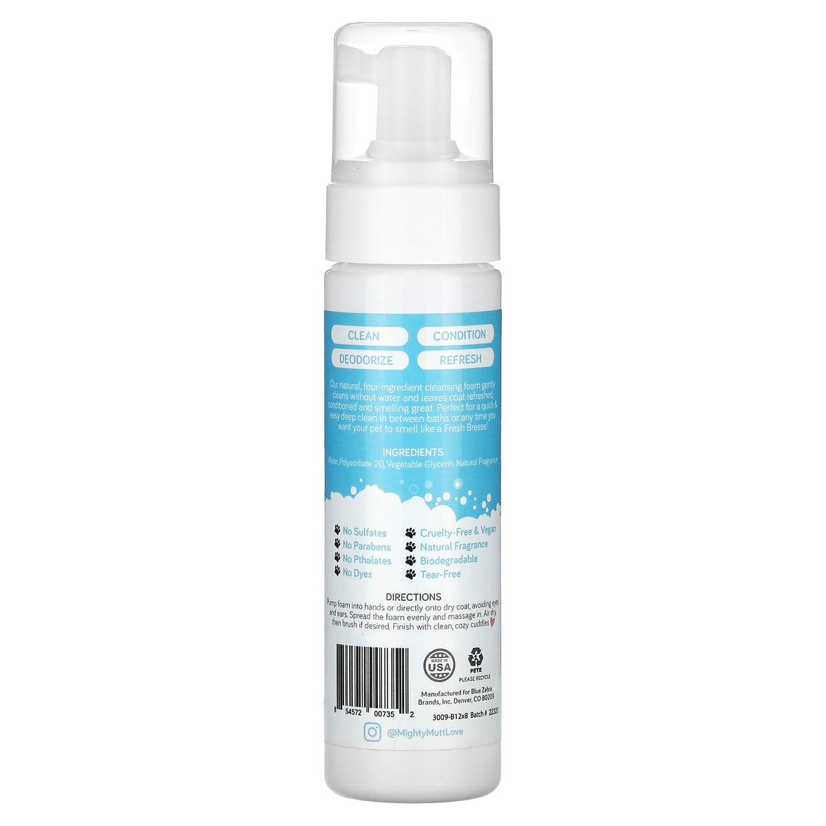 Mighty Mutt, Waterless Foam Shampoo, For Dogs, Fresh Breeze, 8 fl oz (237 ml) - Image 2