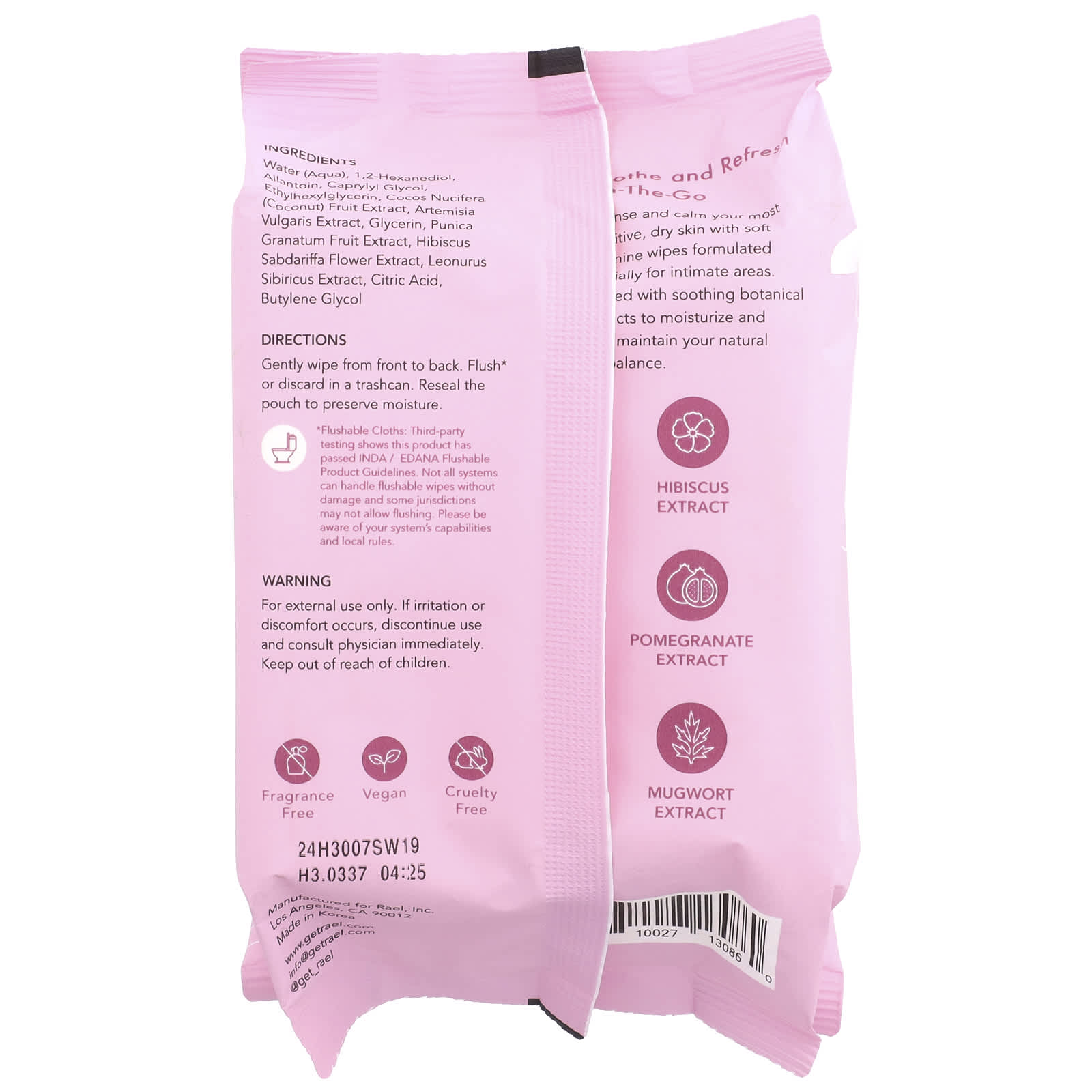 Rael, Soothing Feminine Wipes, Fragrance Free, 30 Count - Image 2