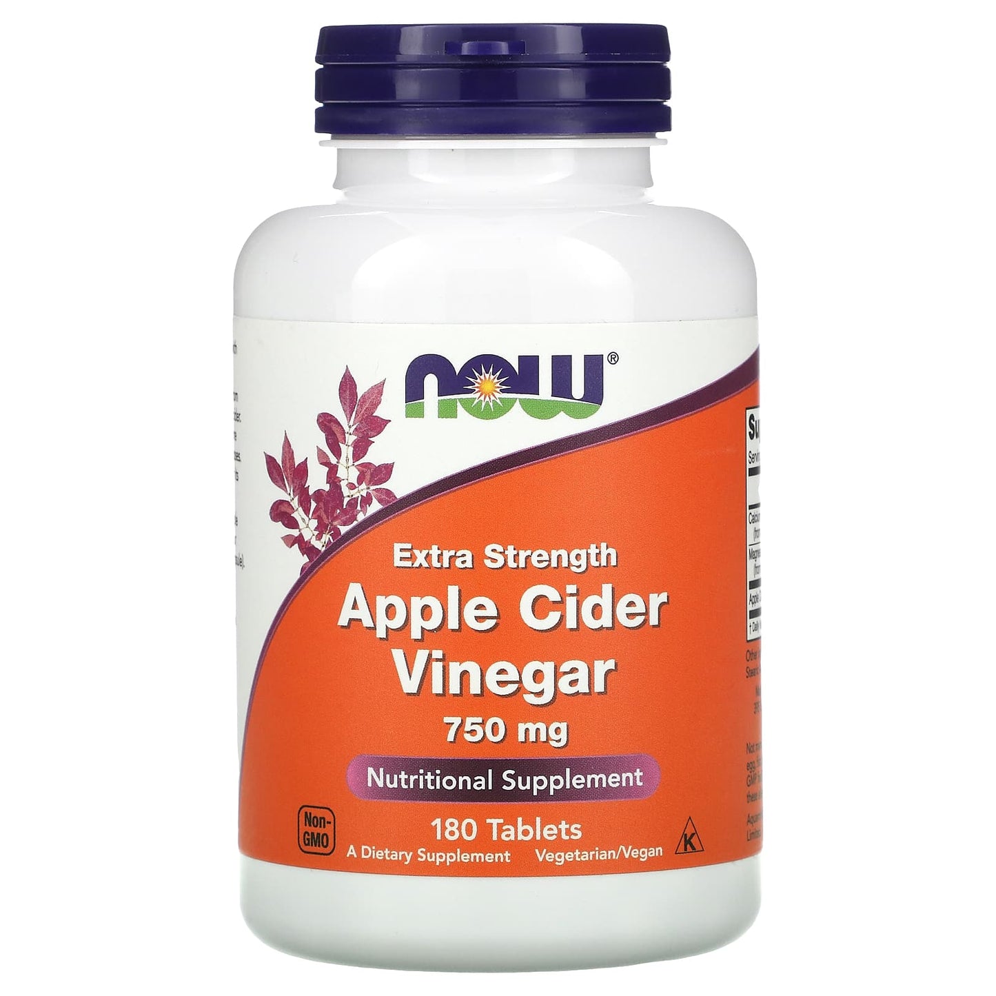 NOW Foods, Apple Cider Vinegar, Extra Strength, 750 mg, 180 Tablets - Image 1