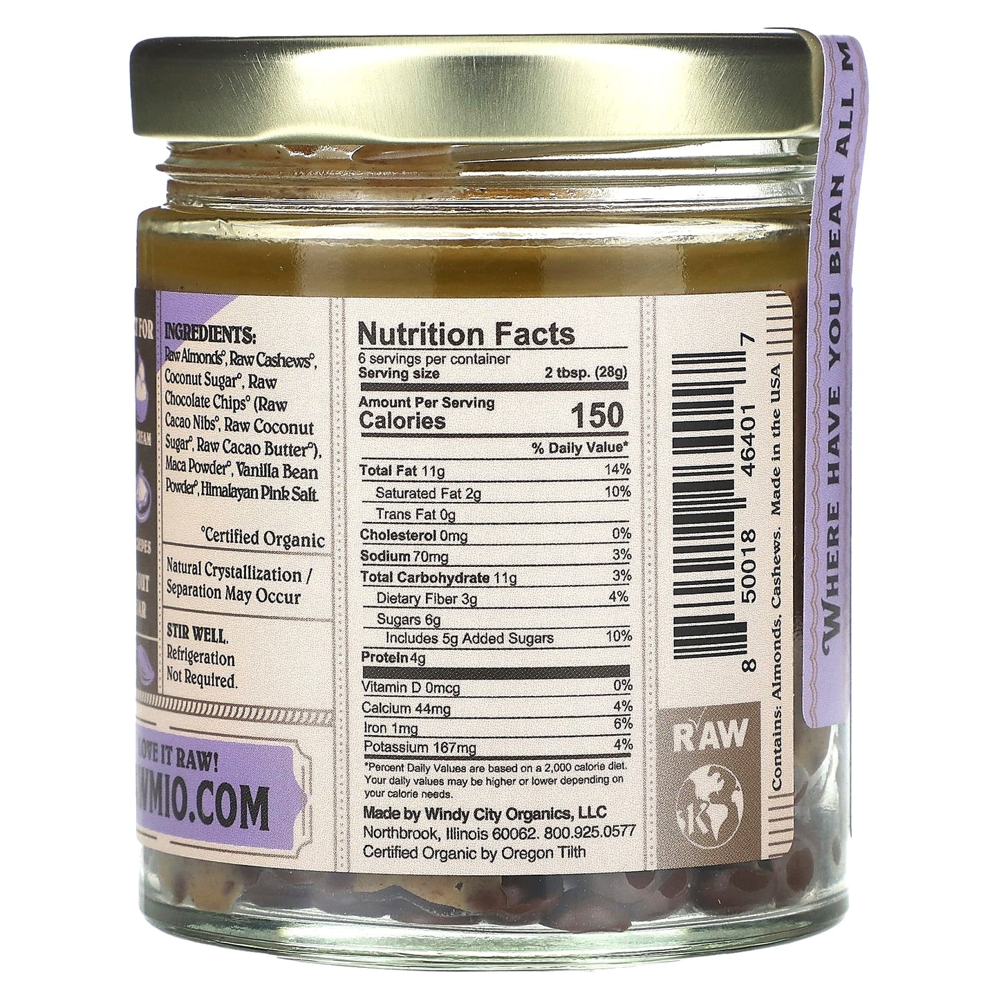 Rawmio, Almond Chocolate Chip Cookie Dough, 6 oz (170 g) - Image 2