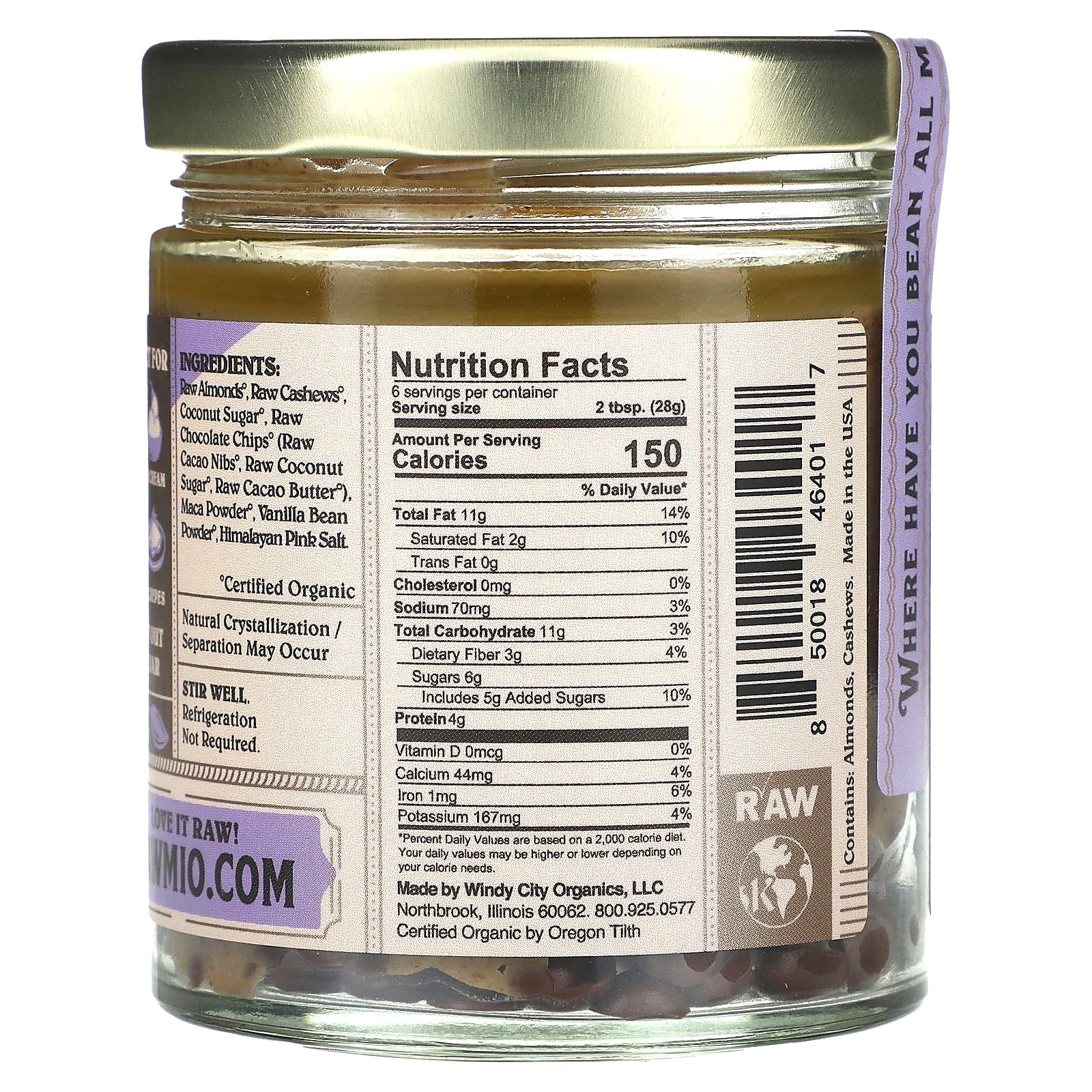 Rawmio, Almond Chocolate Chip Cookie Dough, 6 oz (170 g) - Image 2