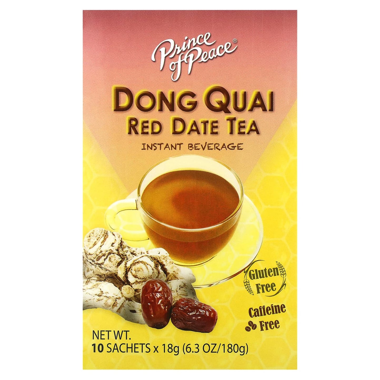 Prince of Peace, Instant Beverage, Dong Quai Red Date Tea, Caffeine Free, 10 Sachets, 6.3 oz (180 g) - Image 1