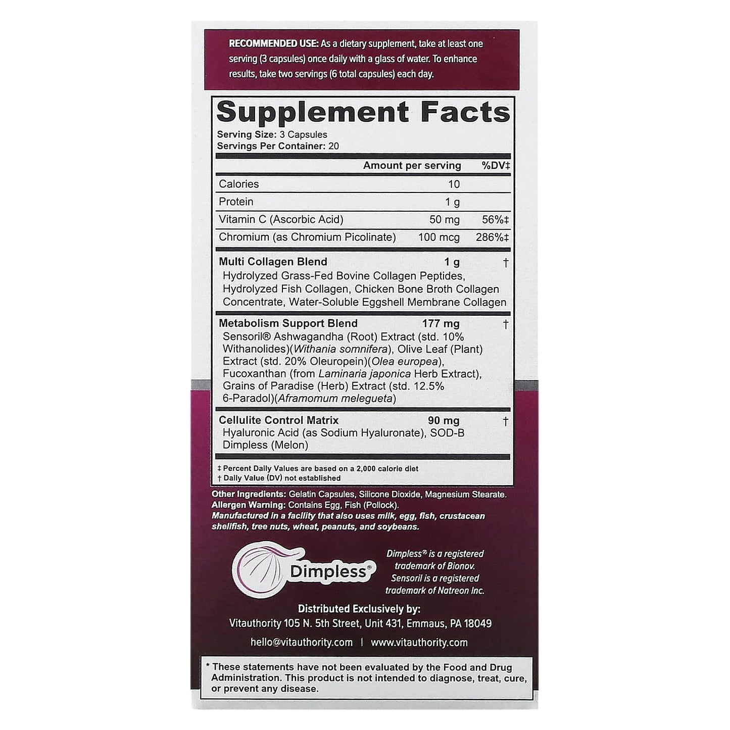 Vitauthority, Multi Collagen Burn, 60 Capsules - Image 2