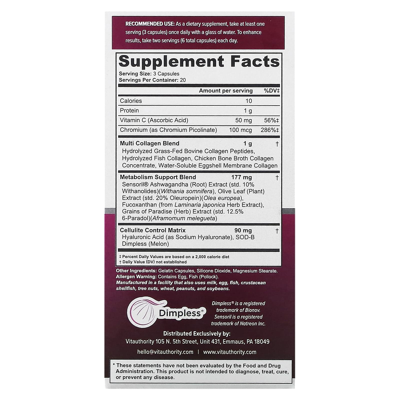 Vitauthority, Multi Collagen Burn, 60 Capsules - Image 2