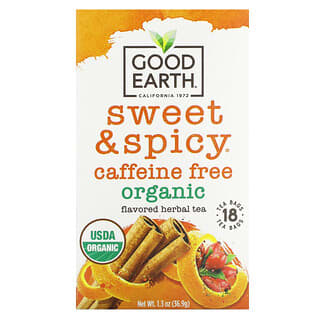 Good Earth Teas, Organic Flavored Herbal Tea, Sweet & Spicy, Caffeine Free, 18 T