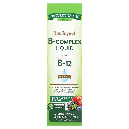 Nature's Truth, Vitamins, Sublingual B-Complex Liquid Plus B-12, Natural Berry, 2 fl oz (59 ml) - Image 1