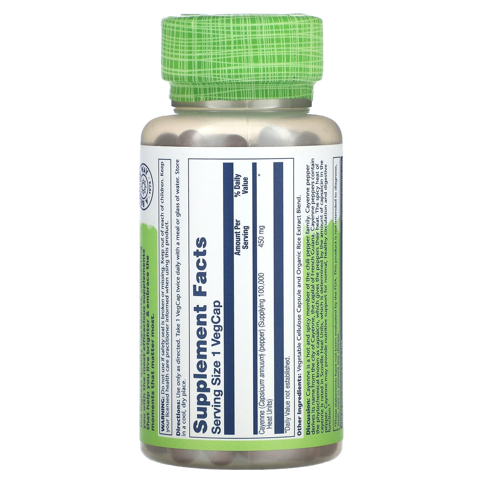 Solaray, True Herbs, Cayenne , 450 mg, 100 Vegcaps - Image 2