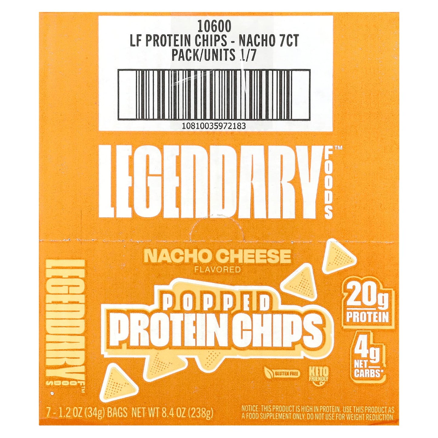 Legendary Foods, Popped Protein Chips, Nacho Cheese, 7 Bags, 1.2 oz (34 g) Each - Image 2