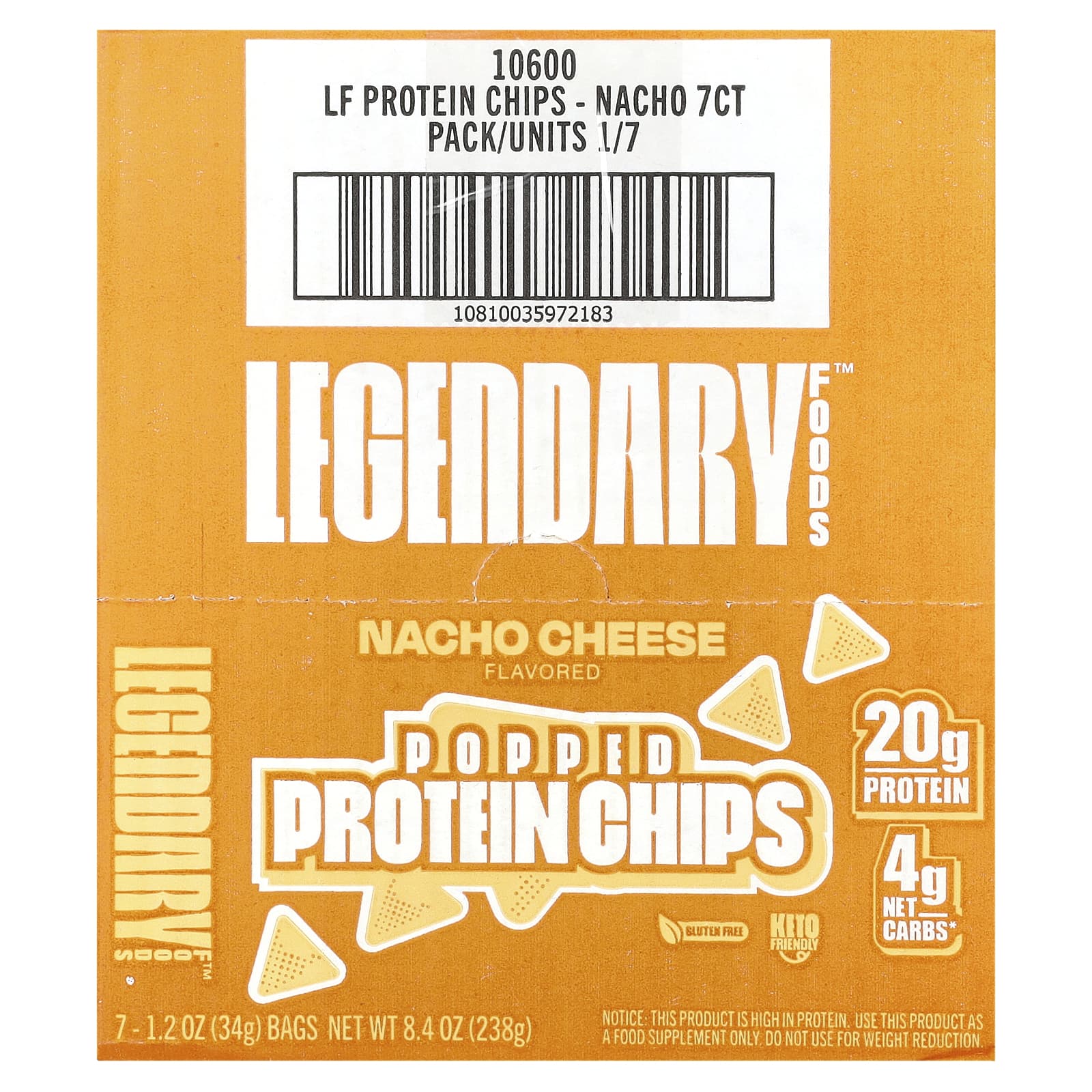 Legendary Foods, Popped Protein Chips, Nacho Cheese, 7 Bags, 1.2 oz (34 g) Each - Image 2