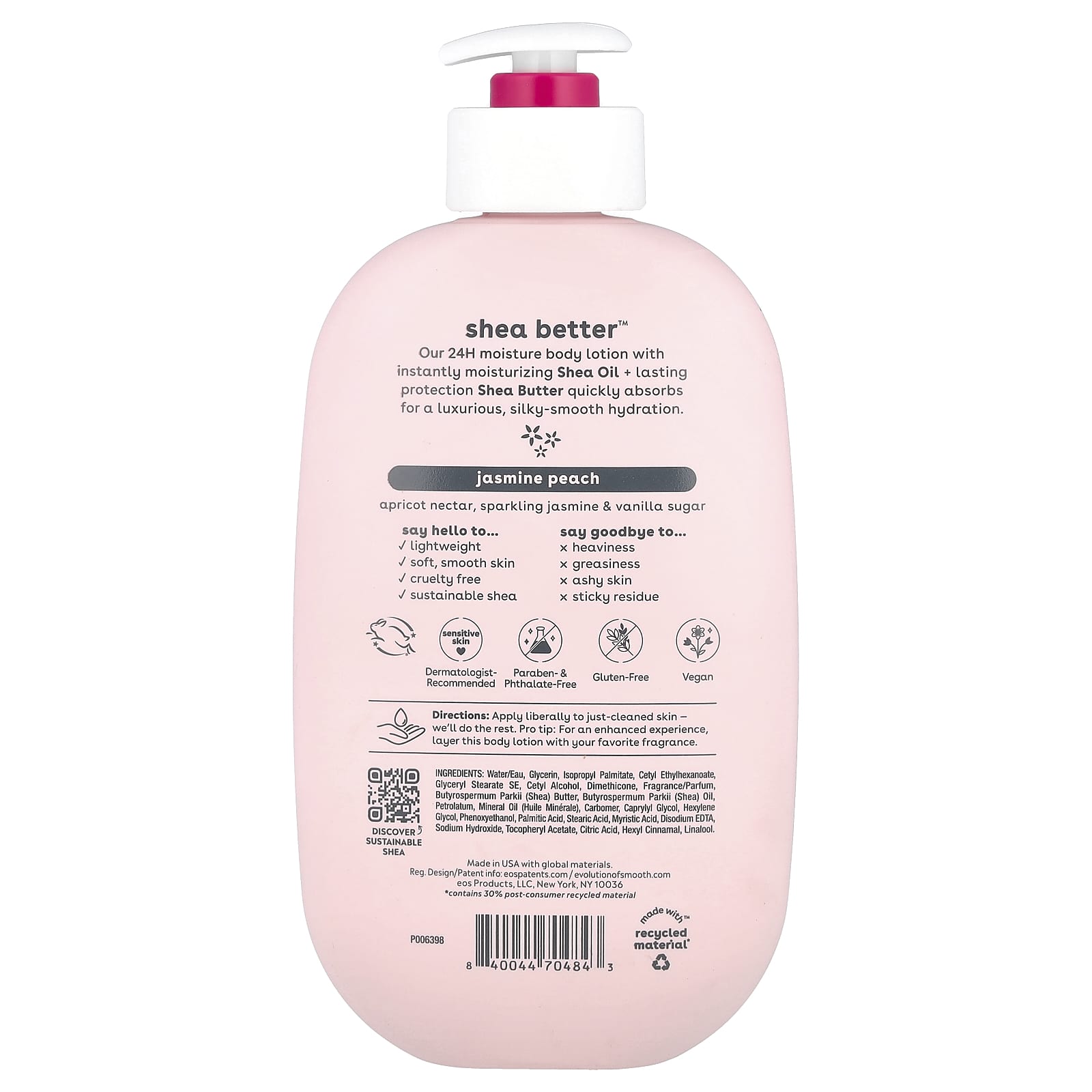 EOS 24H Moisture Body Lotion, Jasmine Peach, Sensitive Skin, Cruelty-Free - Image 2