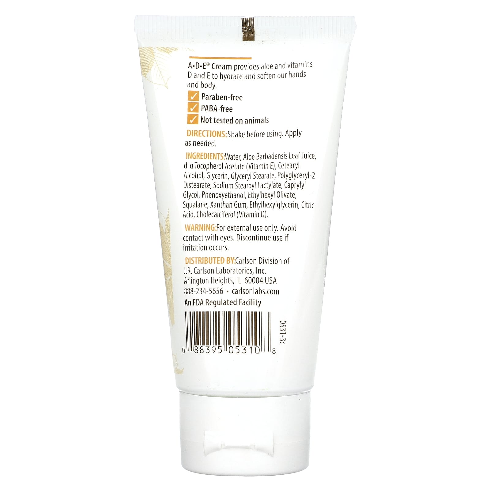 Unscented Hand & Body Cream with Vitamins D & E by Carlson - 2 oz (56 g) - Image 2