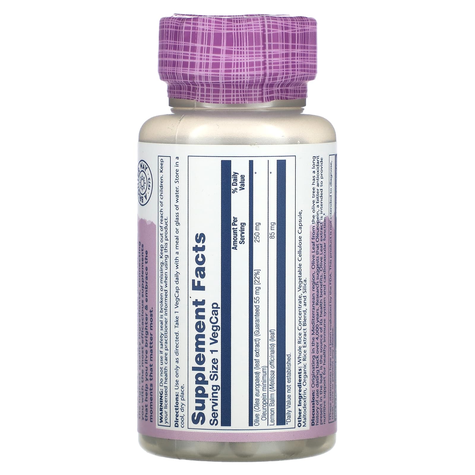 Solaray, Vital Extracts, Olive, 60 VegCaps - Image 2