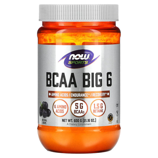 NOW Foods, Sports, BCAA Big 6, Natural Grape, 21.16 oz (600 g) - Image 1