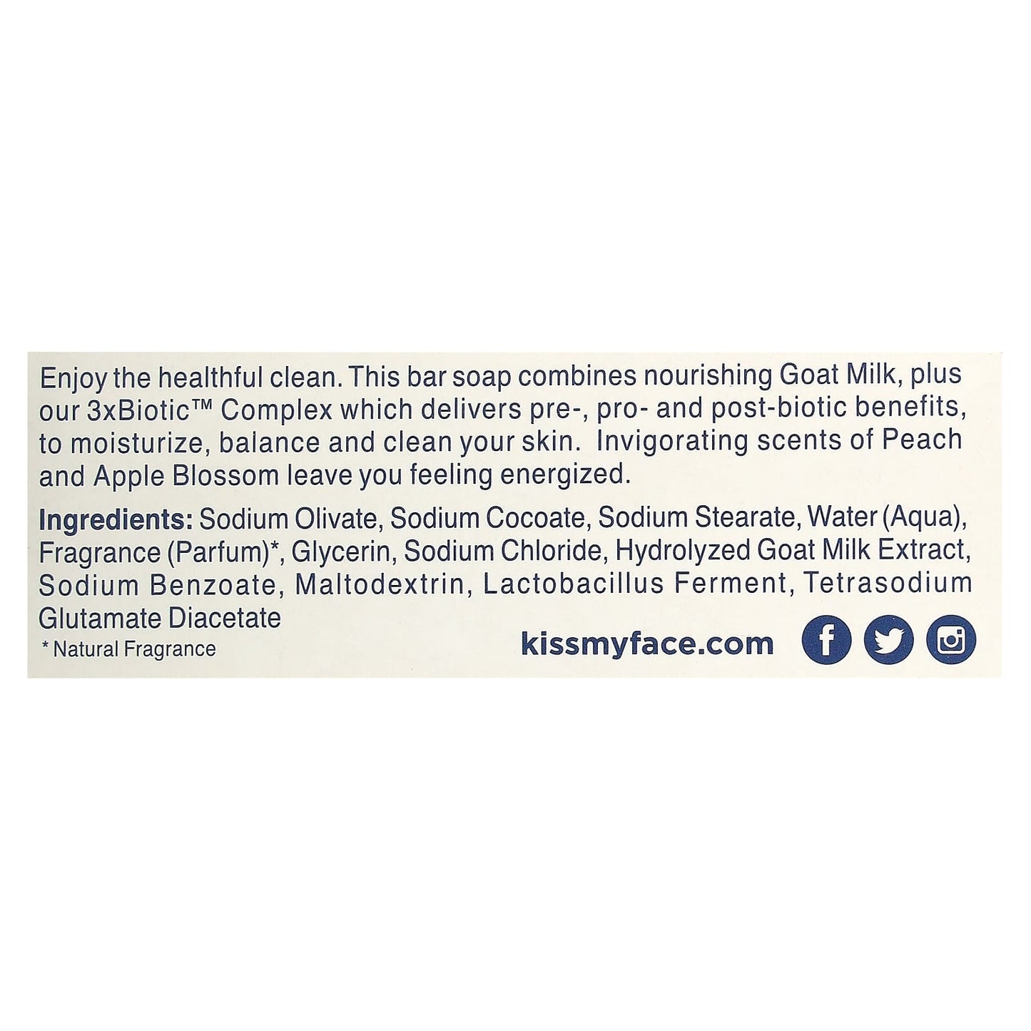 Kiss My Face, Goat Milk Bar Soap, Peach + Apple Blossom, 5 oz (142 g) - Image 2