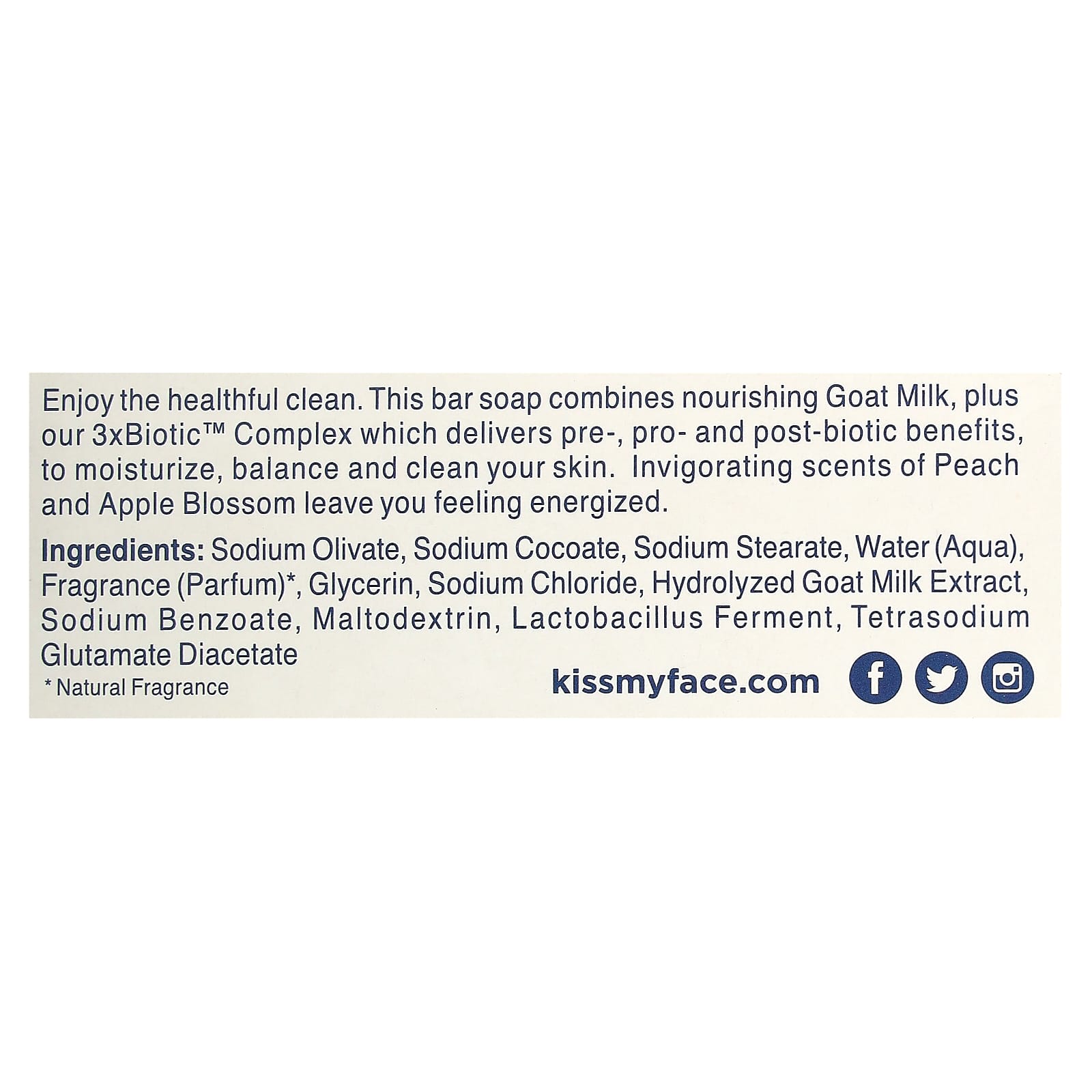 Kiss My Face, Goat Milk Bar Soap, Peach + Apple Blossom, 5 oz (142 g) - Image 2