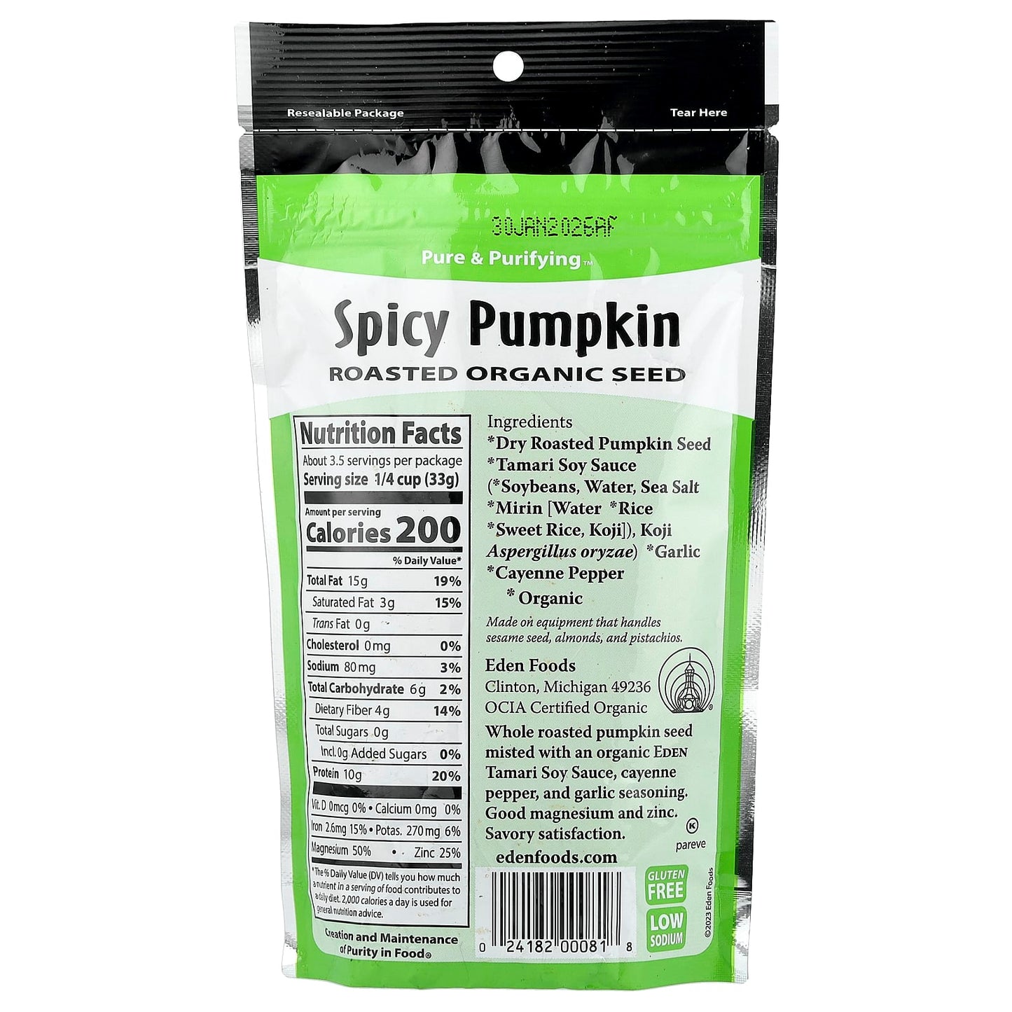 Organic Spicy Pumpkin Seeds | Dry Roasted by Eden Foods - Image 2