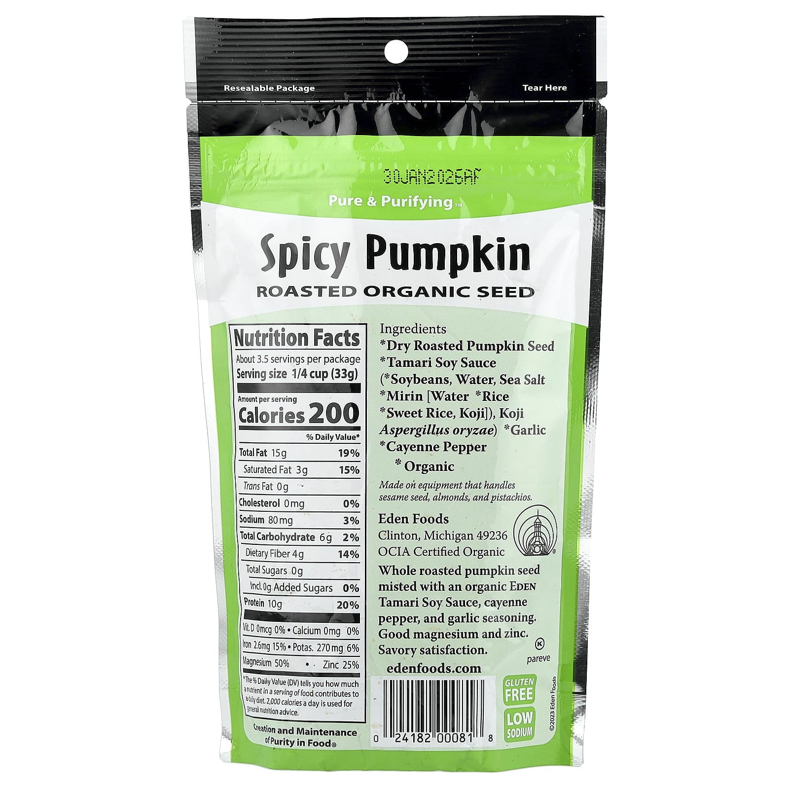 Organic Spicy Pumpkin Seeds | Dry Roasted by Eden Foods - Image 2