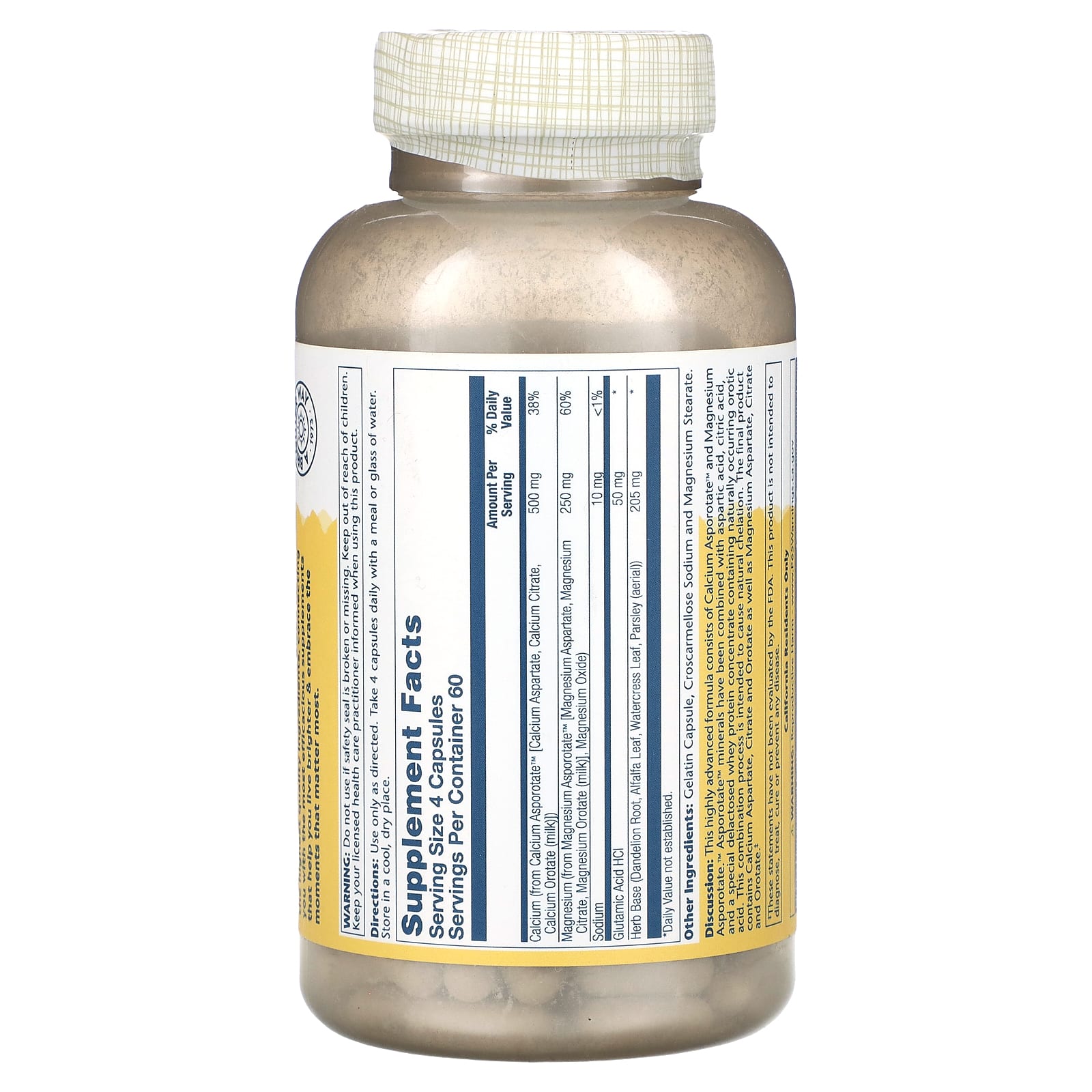 Solaray, 2:1 Ratio Cal-Mag Asporotates, 240 Capsules - Image 2