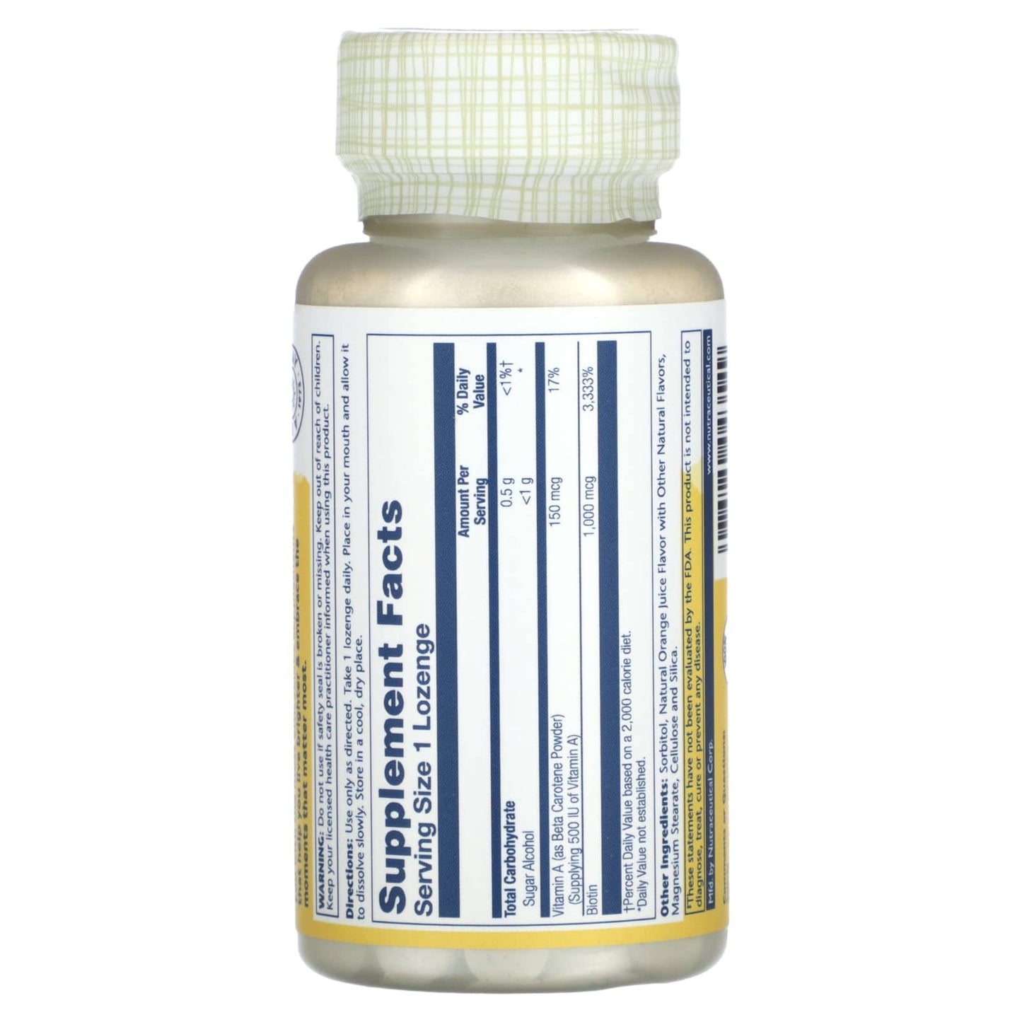 Solaray, Biotin, Natural Orange, 1,000 mcg , 100 Lozenges - Image 2