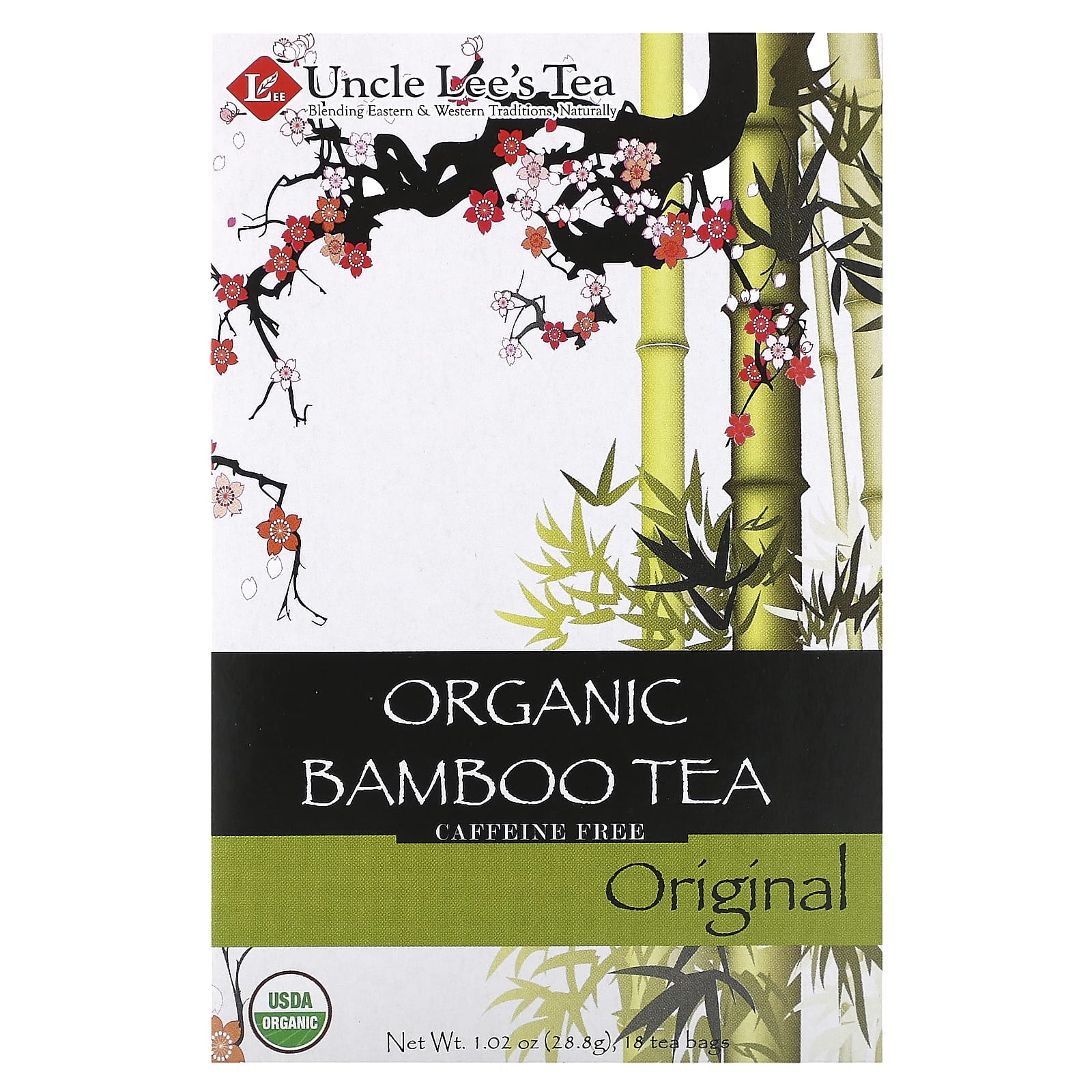 Uncle Lee's Tea, Organic Bamboo Tea, Caffeine Free, Original, 18 Tea Bags, 1.02 oz (28.8 g) - Image 1