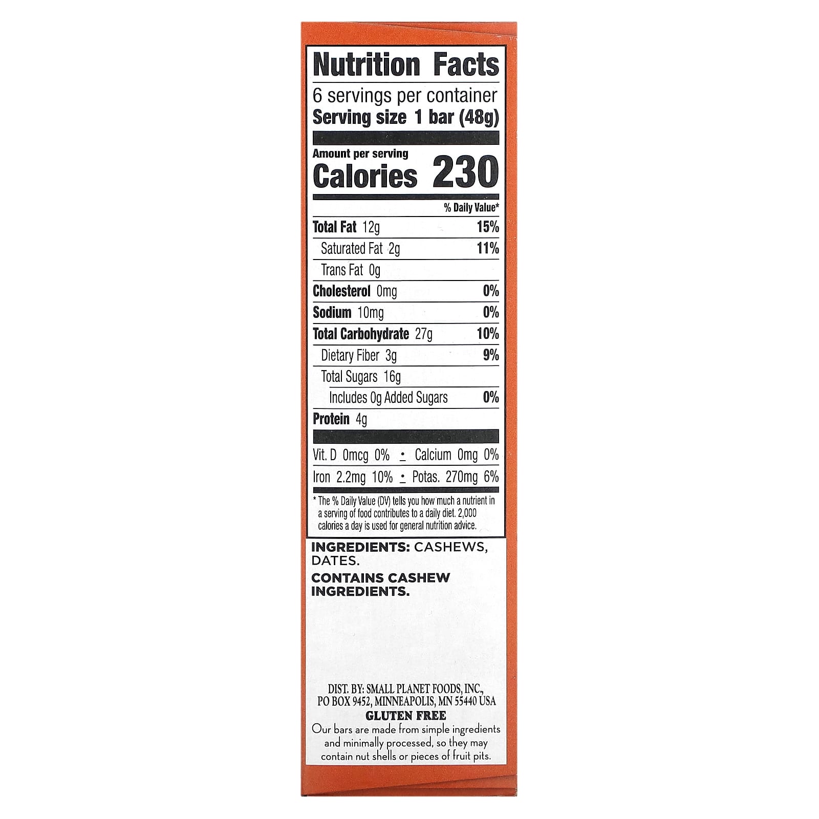 Larabar, The Original Real Fruit & Nut Bar, Cashew Cookie, 6 Bars, 1.7 oz (48 g) Each - Image 2