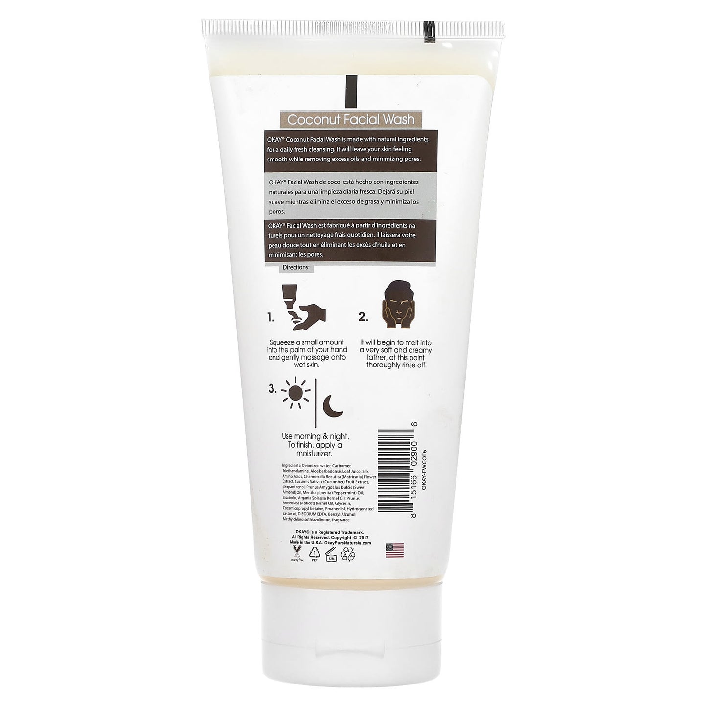 Okay Pure Naturals, Coconut Facial Wash, 6 oz (170 g) - Image 2