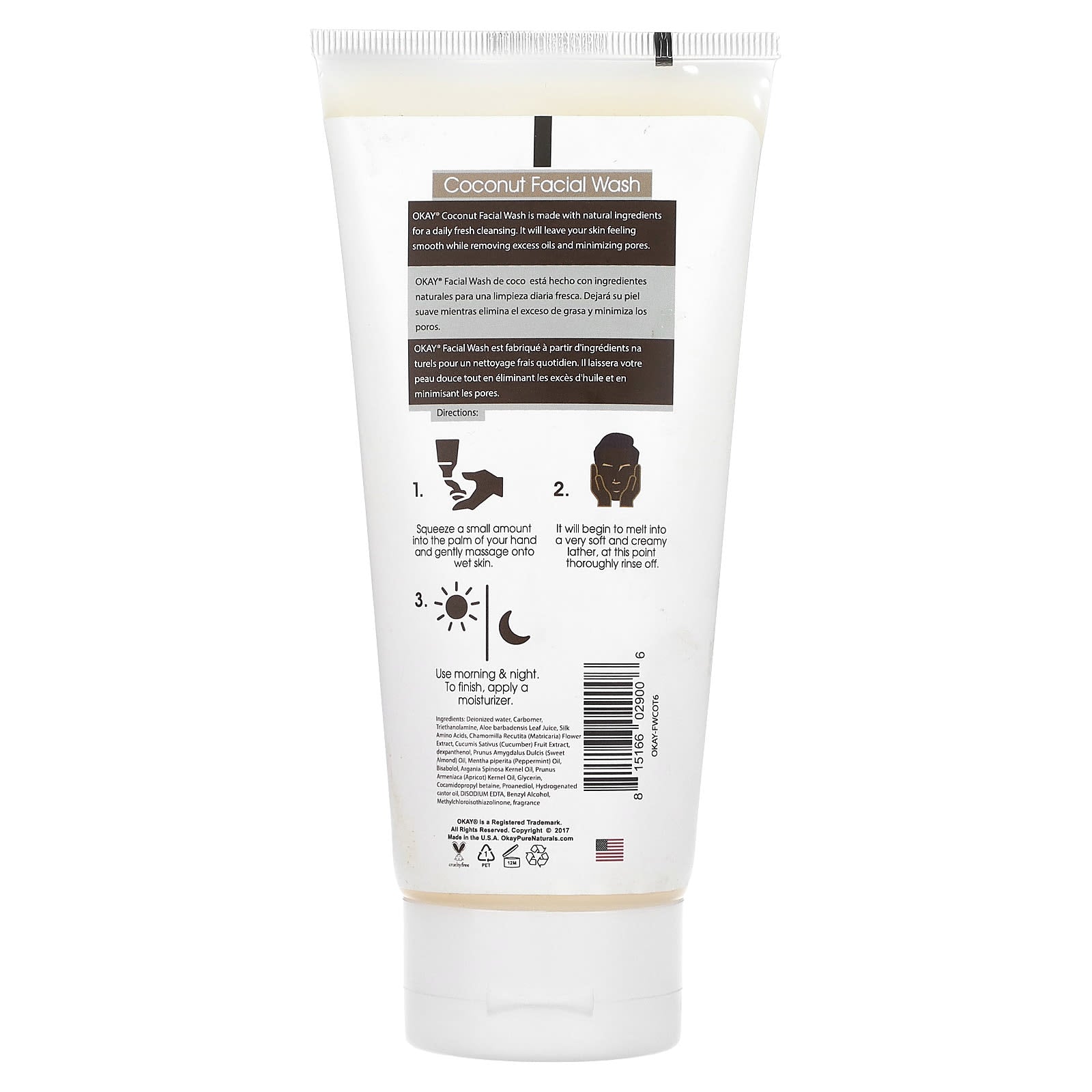 Okay Pure Naturals, Coconut Facial Wash, 6 oz (170 g) - Image 2