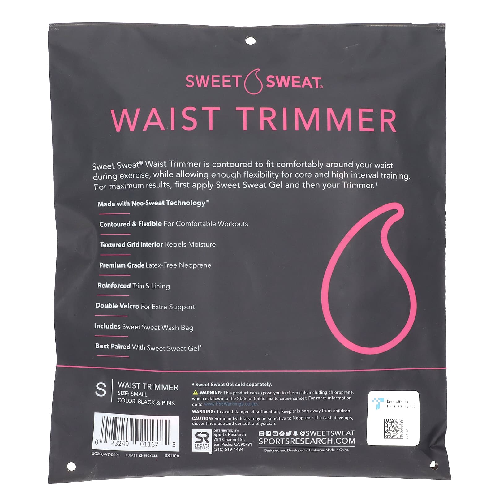 Sports Research, Sweet Sweat®, Waist Trimmer, Small, Black & Pink, 1 Belt - Image 2