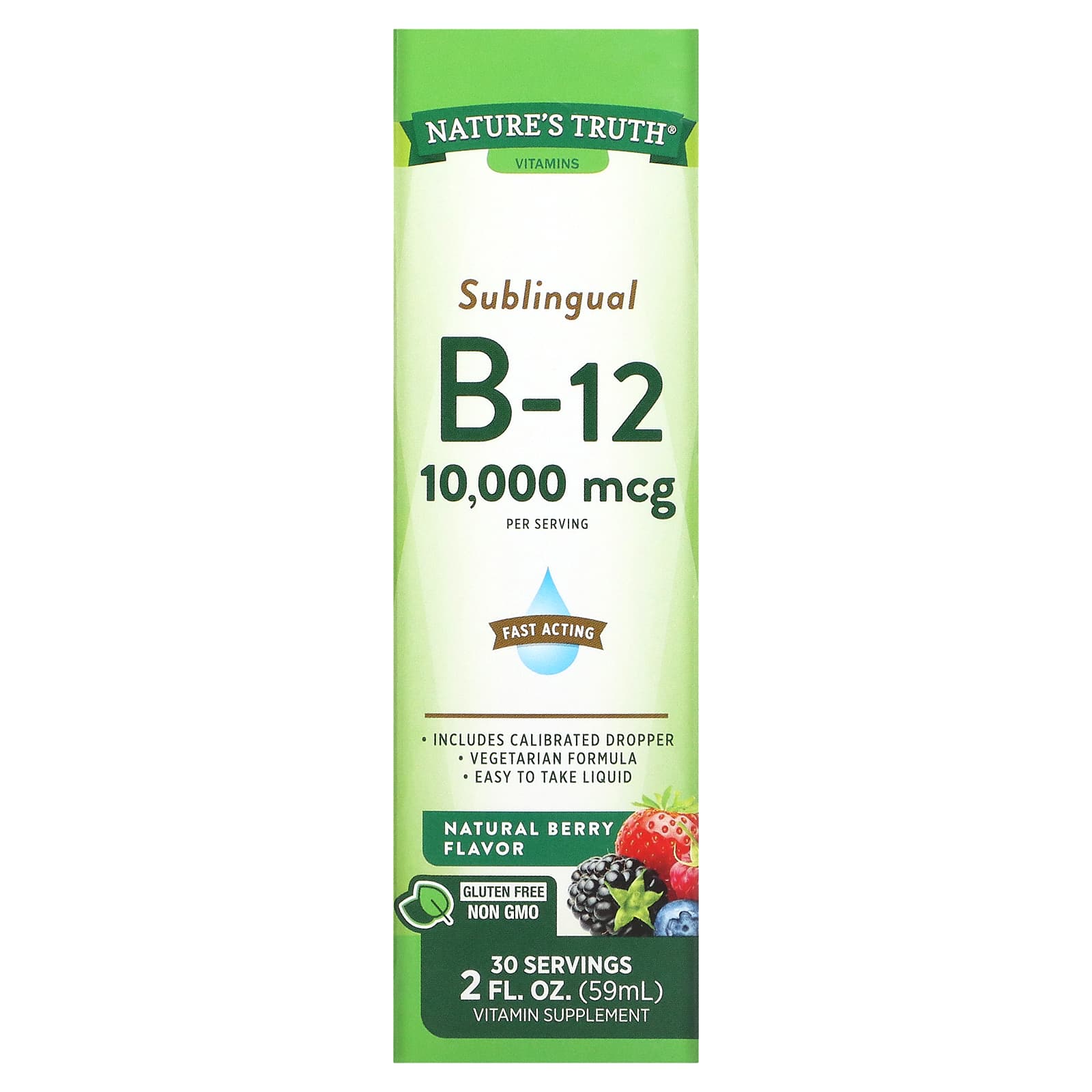 Nature's Truth, Sublingual B-12, Natural Berry, 10,000 mcg, 2 fl oz (59 ml) - Image 1