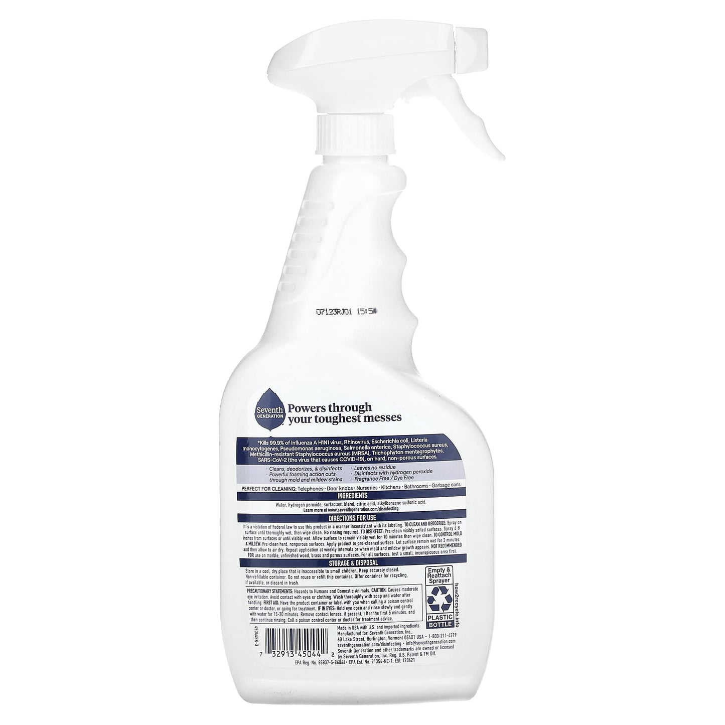 Seventh Generation, Disinfecting Hydrogen Peroxide Cleaner, Fragrance Free , 23 fl oz (680 ml) - Image 2