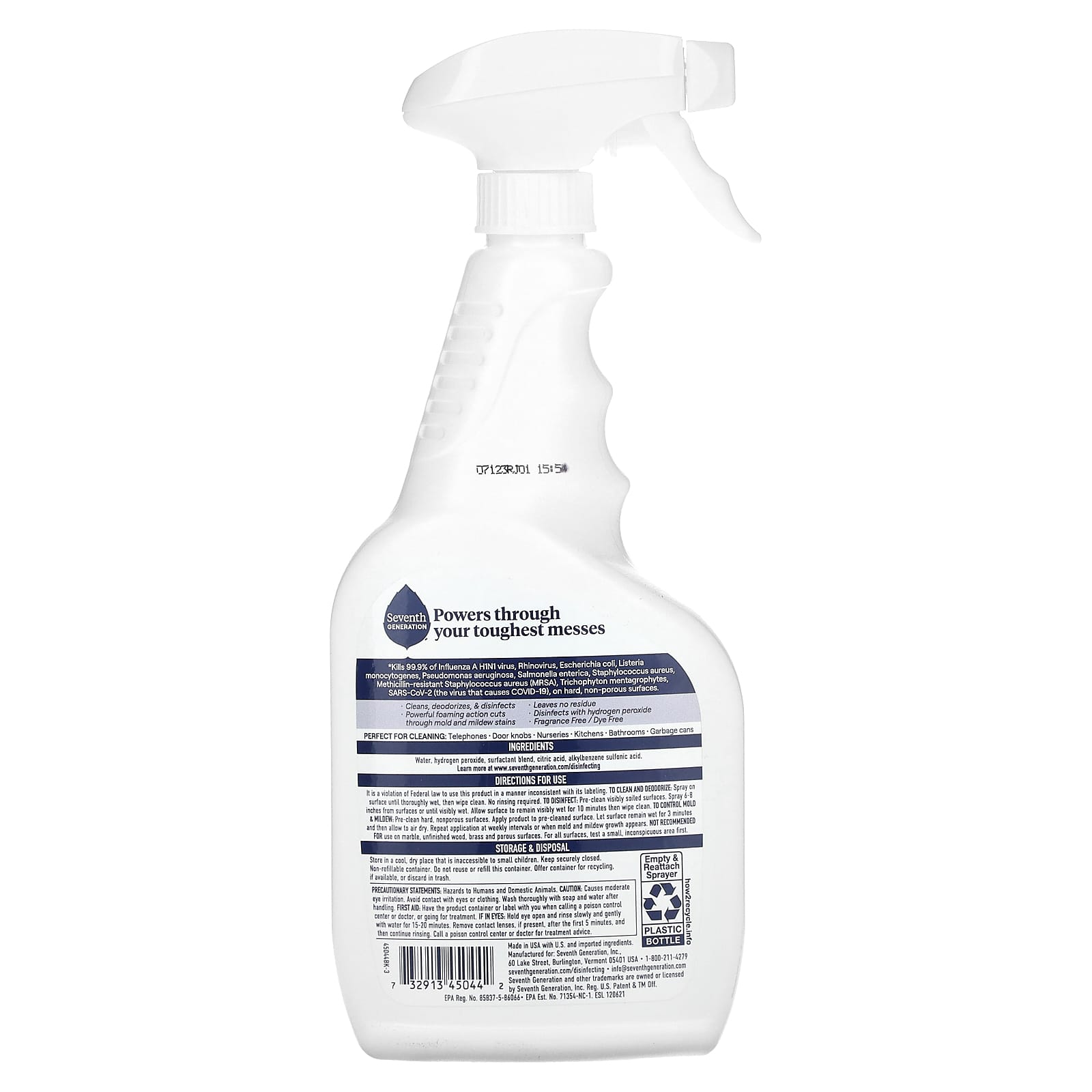 Seventh Generation, Disinfecting Hydrogen Peroxide Cleaner, Fragrance Free , 23 fl oz (680 ml) - Image 2