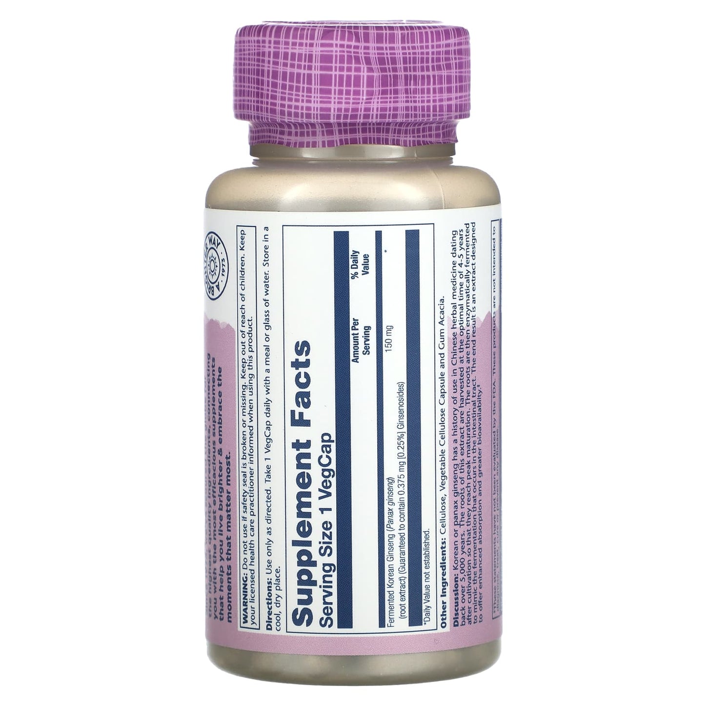 Solaray, Vital Extracts, Fermented Korean Ginseng, 150 mg, 30 VegCaps - Image 2