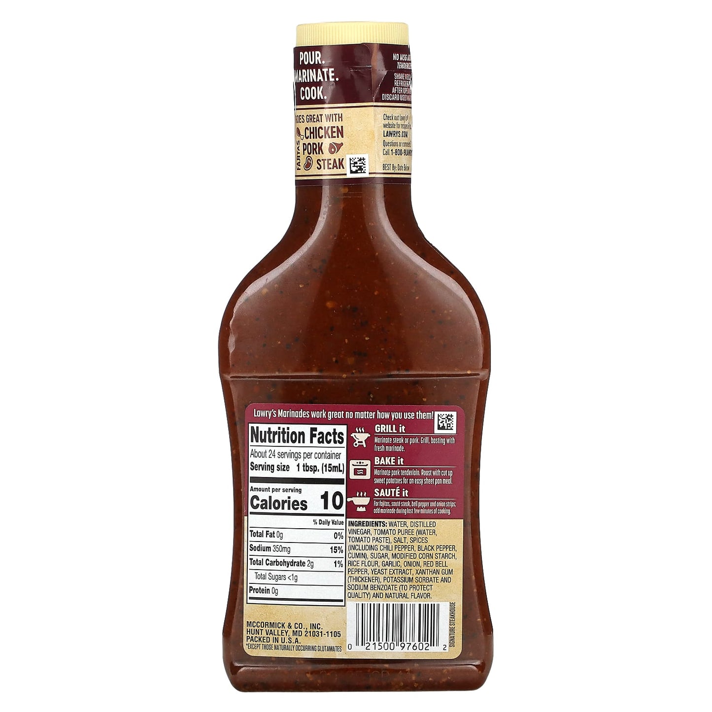 Lawry's, Marinade, Signature Steakhouse With Garlic, Onion & Red Bell Pepper, 12 fl oz (354 ml) - Image 2