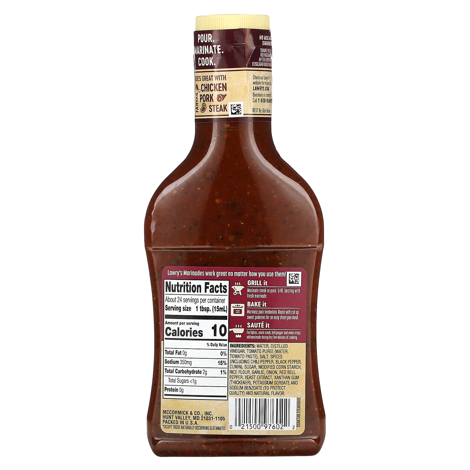 Lawry's, Marinade, Signature Steakhouse With Garlic, Onion & Red Bell Pepper, 12 fl oz (354 ml) - Image 2