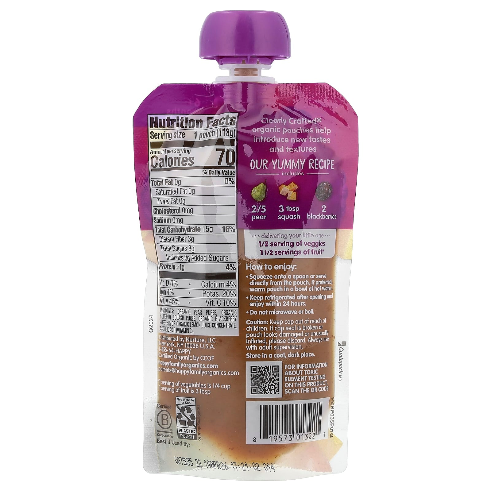 Organic Baby Food with Pears, Squash & Blackberries | 6+ Months - Image 2
