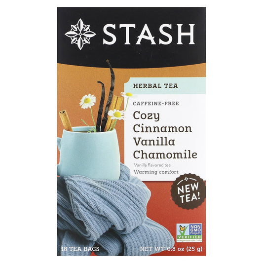 Stash Tea, Herbal Tea, Cozy Cinnamon, Vanilla Chamomile, Caffeine-Free, 18 Tea Bags, 0.8 oz (25 g) - Image 1