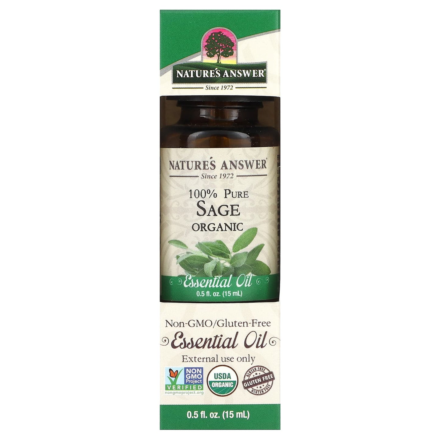 Nature's Answer, 100% Pure Organic Essential Oil, Sage, 0.5 fl oz (15 ml) - Image 1