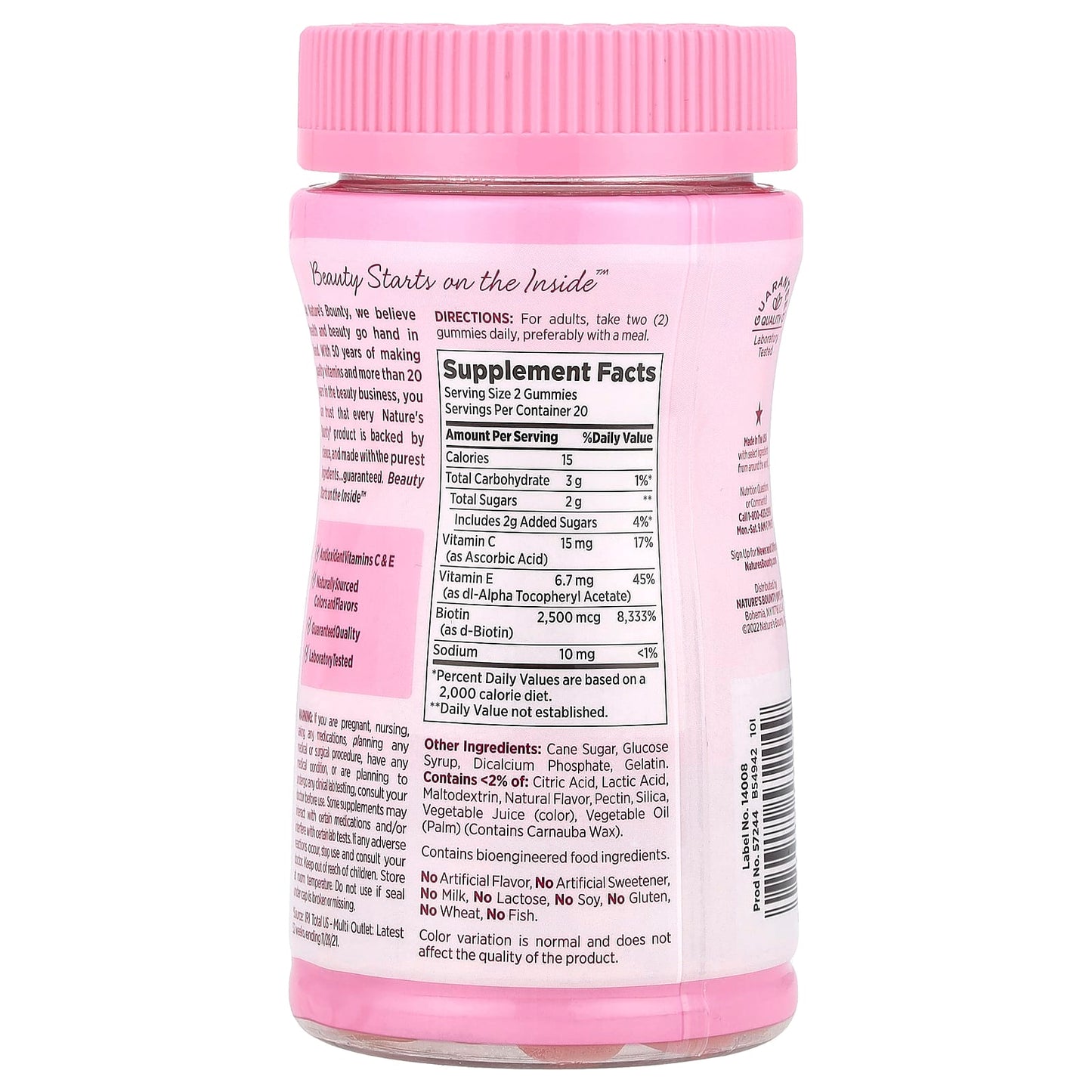 Nature's Bounty, Optimal Solutions®, Hair, Skin & Nails Gummies, Strawberry, 40 Gummies - Image 2