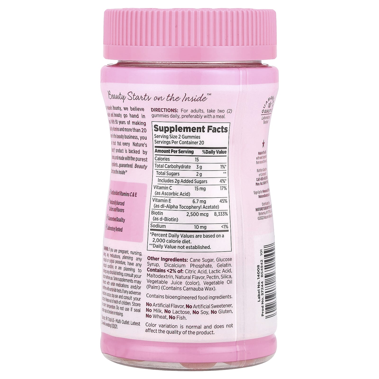 Nature's Bounty, Optimal Solutions®, Hair, Skin & Nails Gummies, Strawberry, 40 Gummies - Image 2