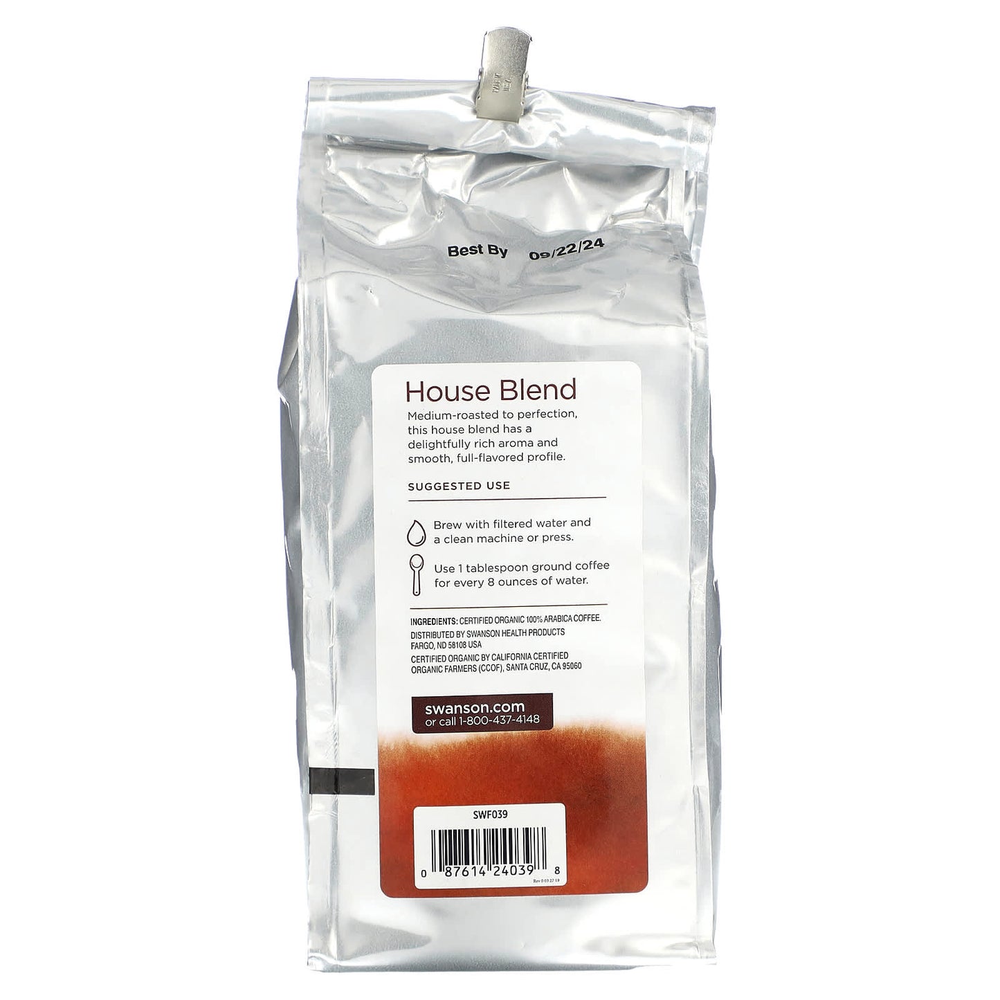 Swanson, Organic House Blend Coffee, Ground, Medium Roast, 1 lb (454 g) - Image 2