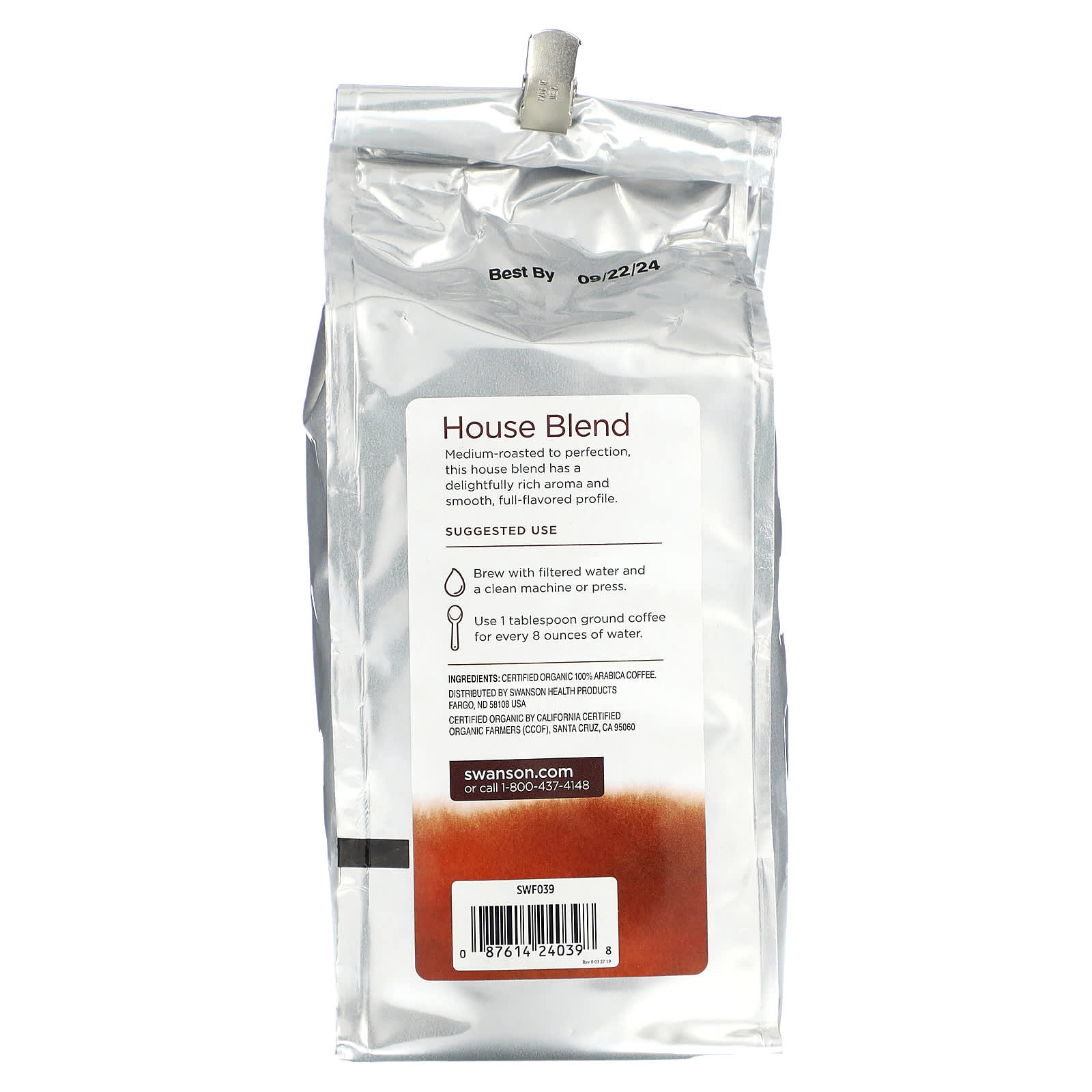 Swanson, Organic House Blend Coffee, Ground, Medium Roast, 1 lb (454 g) - Image 2
