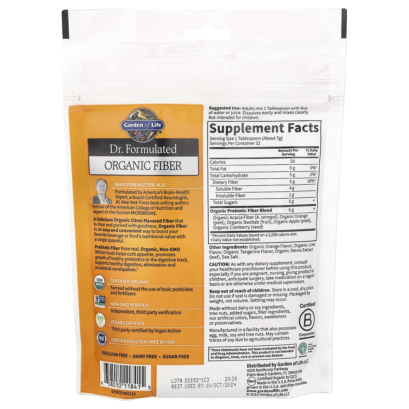 Garden of Life Organic Fiber - Citrus Flavor, USDA Organic, Vegan, 7.9 oz - Image 2